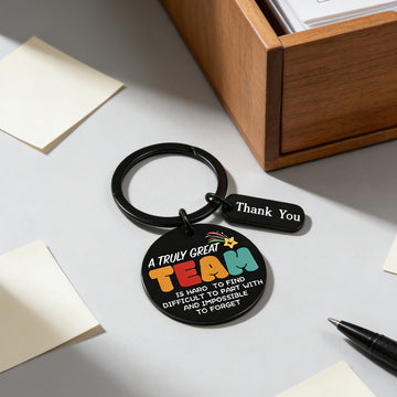 Black Team Appreciation Keychain Round Tag Thank You Charm