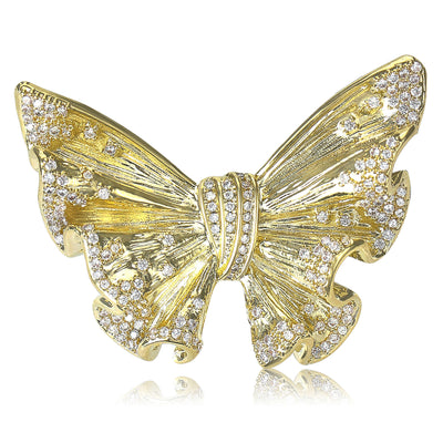 Gold textured butterfly brooch with pave crystal edges