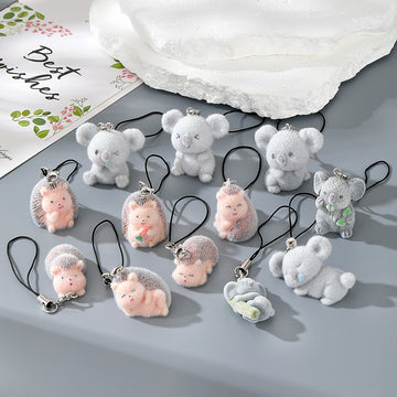 Flocked Koala and Hedgehog Phone Strap Charms 12 Styles