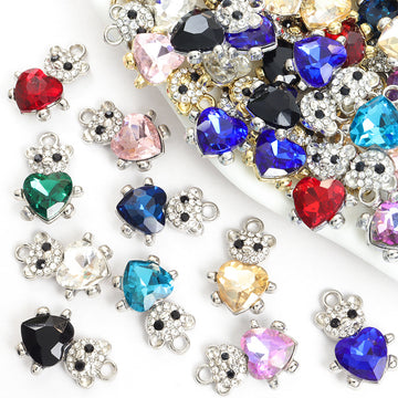 Crystal Heart Teddy Bear Jewelry Components For DIY Earrings And Bracelets Charms