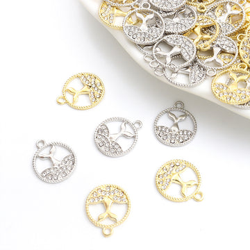Rhinestone Whale Tail Open Circle Pendant Charms in Two Finishes