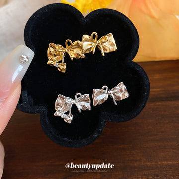 Crystal Bow Stud Earrings in Gold and Silver Tones