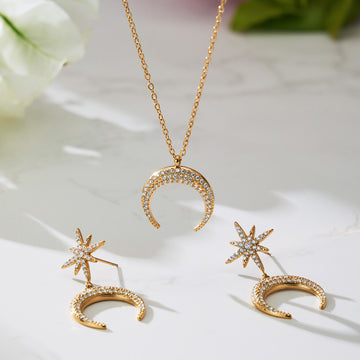 Crystal Crescent Necklace and Starburst Earring Collection