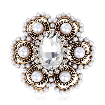 Flower Pearl Look Metal Brooch Pin for Jackets and Lapels