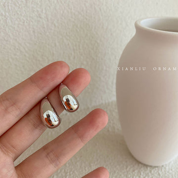Silver Tone Polished Irregular Teardrop Chunky Stud Earrings