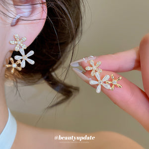 Gold-Tone Pearl Flower Branch Stud Earrings Decorative Jewelry Accessory