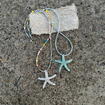 Multicolor Seed Bead Glitter Starfish Pendant Necklace