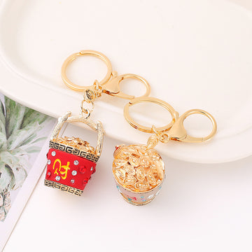Wealth Fortune Bucket Keychain Gold Coins Cai Charm