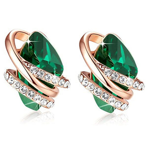 Crystal Leaf Wrap Huggie Earrings In Three Colors Polished Metal Jewelry