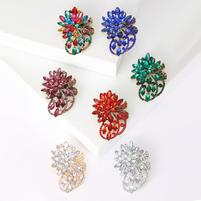 Faceted Crystal Floral Leaf Cluster Brooch in Seven Colorways grouped product view