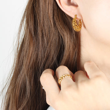 Hollow Lattice Geometric Hoop Earrings Gold Or Silver Tone