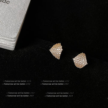Curved Fan Shape Pave Crystal Gold Tone Stud Earrings