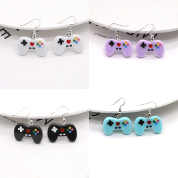Colorful Video Game Controller Drop Earrings with Silver Tone Hooks