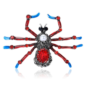 Antique Silver Spider Brooch With Red Legs and Blue Feet