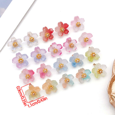 Front product photo of translucent five-petal glass flower charm showing the pictured design arrangement