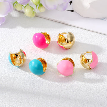 Gold Tone Colorful Chunky Ball Stud Earrings in Three Colors