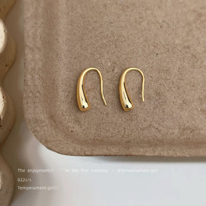 Gold Tone Slim Elongated U Shape Minimal Stud Earrings For Women