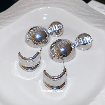 Silver Mirror Ball Crystal Drop Stud Earrings Jewelry Pair