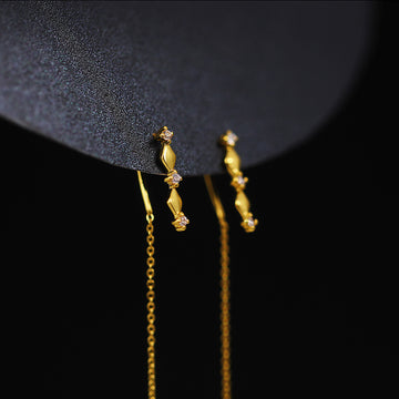 Silver and Gold Tone Diamond Shape Threader Earrings