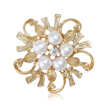 Pearl Floral Brooch with Sculpted Gold or Silver Scrolls