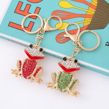 Rhinestone Frog Keychain Red Lips Gold Ring Two Colors