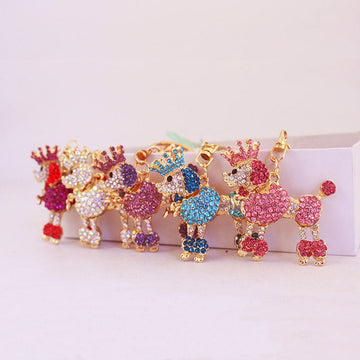 Crowned Poodle Rhinestone Keychain With Gold-Tone Lobster Clasp