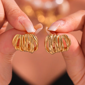 Multi-Line Pumpkin Hoop Stud Earrings Gold Or Steel
