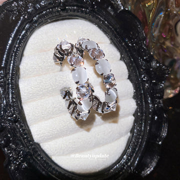 Gunmetal Crystal Hoop Stud Earrings with Polished Metal Tone Details