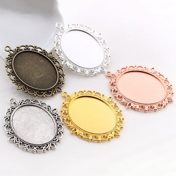 Ornate Oval Cabochon Pendant Trays in Five Metal Finishes