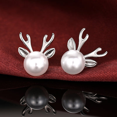 Pearl reindeer stud earrings product view