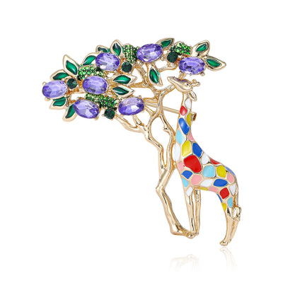 Giraffe Under Flowering Tree Brooch on white background