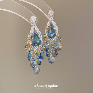 Ornate Blue and Multicolor Crystal Chandelier Earrings