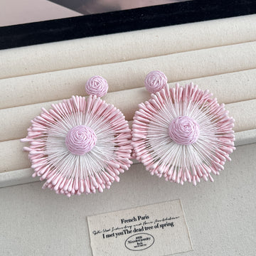Eleven Color Woven Sunburst Round Statement Earrings