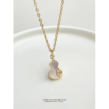 Gold Tone White Inlay Gourd Pendant Chain Necklace For Women