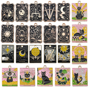 Moon Black Tarot Card and Skull Metal Charms with 3 Listed Options