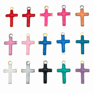Stainless Steel Cross Charms with Two-Sided Enamel, 6 x 10 mm