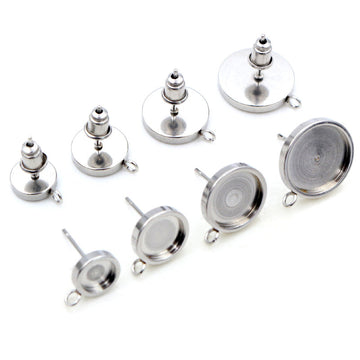 Round Pad Earring Post Findings with Small Hanging Loops