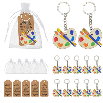 Artist palette wood keychains with bags and kraft tags
