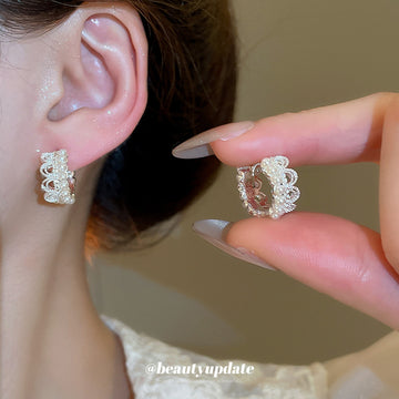 Silver Tone Crystal Wreath Hoop Earrings With Pearl Accents