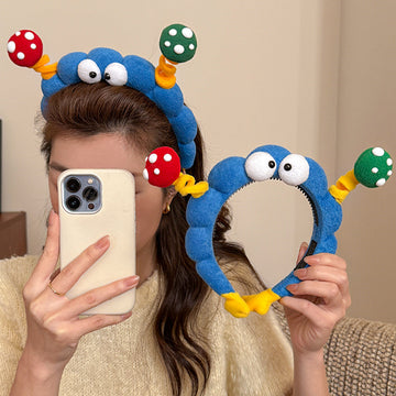 Blue Plush Cartoon Mushroom Antenna Googly Eye Headband
