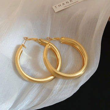 Wide Brushed Metal Hoop Earrings in Gold and Silver Tones