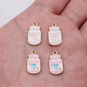 Pink and White Heart Bottle Enamel Alloy Charms for Jewelry Making