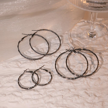 Gunmetal Faceted Irregular Round Oversized Hoop Earrings