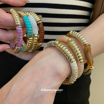 Twisted Rope Acrylic Gold Stretch Bracelets 4 Colors