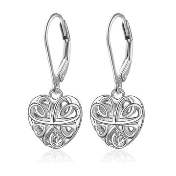 Silver Tone Filigree Heart Leverback Drop Earrings