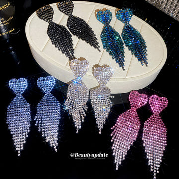 Crystal Bow Tassel Stud Earrings in Five Colors Decorative Jewelry Accessory