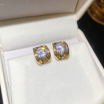 Gold Tone Oval Crystal Pavé Geometric Stud Earrings