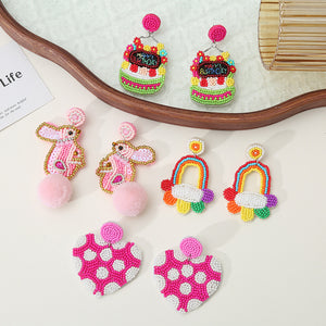 Beaded Novelty Drop Earrings Bunny Rainbow Heart Birthday