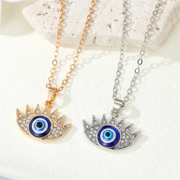 Crystal Lash Evil Eye Pendant Necklaces in Gold and Silver Tone