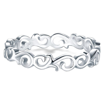 Silver Openwork Scroll Vine Band Ring Hollow Design